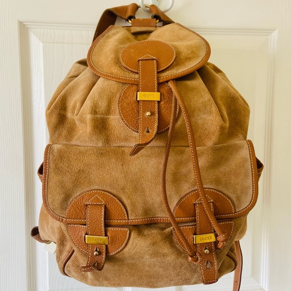 Gucci Handbags - Gucci Suede Leather Caramel Backpack